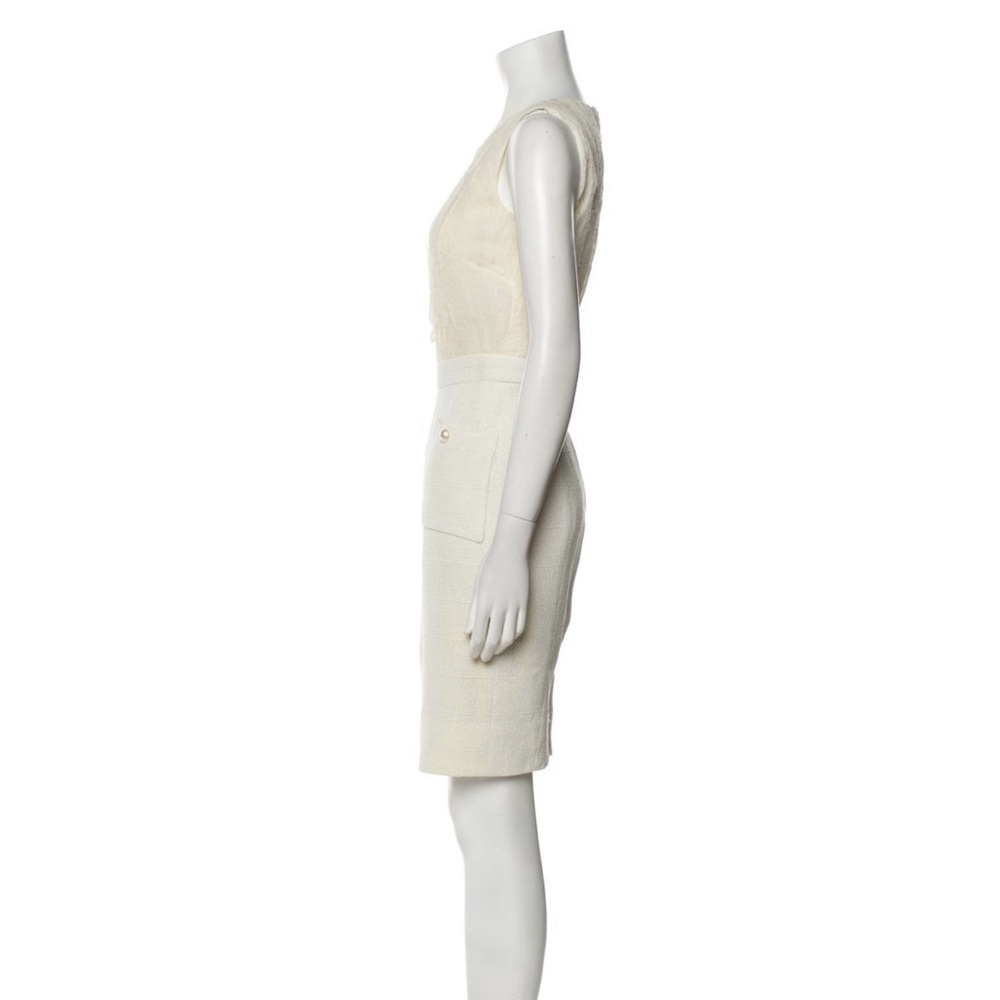 Chanel Ivory Tweed and Crinkle Crepe Dress Fits XS/ 36 - Picture 2 of 10